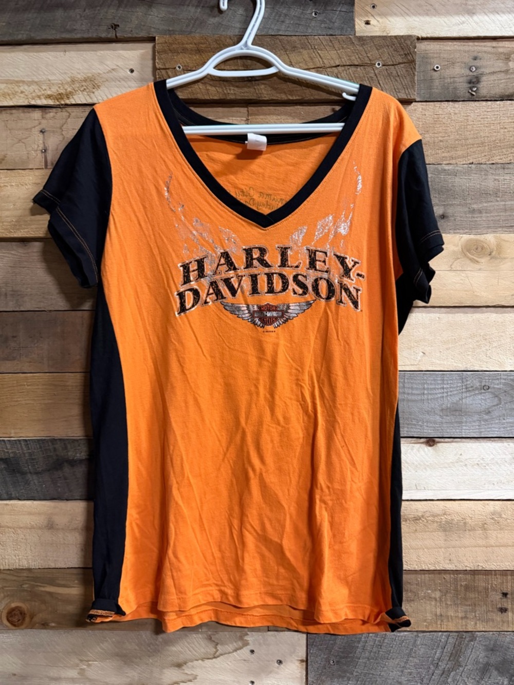 Harley-Davidson Orange and Black V-Neck Logo Tee